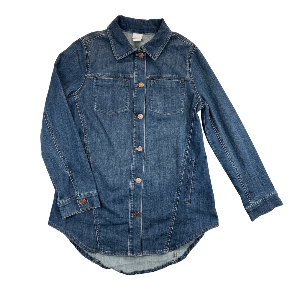 Chicos Shacket Womens 0 XS Blue Denim Elongated Venus‎ Indigo